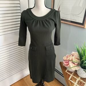 A CHENG Womens Dress Medium Dark Olive Green Sheath Knit Preppy Classic Cocktail